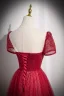 Chic / Belle Bordeaux Perlage Paillettes Robe De Bal 2022 Princesse Encolure Dégagée Manches Courtes Dos Nu Longue Promo Robe De Ceremonie