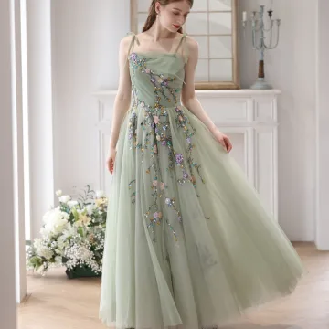 Chic Beautiful Sage Green Beading Lace Flower Prom Dresses 2024 A Line Princess Spaghetti Straps Sleeveless Backless Floor Length Long Prom Formal Dresses