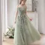 Chic / Beautiful Sage Green Beading Lace Flower Prom Dresses 2024 A-Line / Princess Spaghetti Straps Sleeveless Backless Floor-Length / Long Prom Formal Dresses