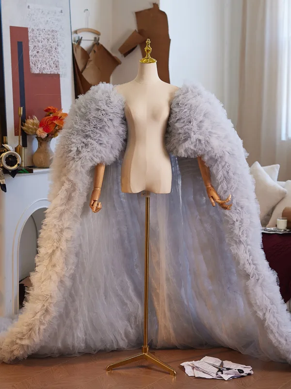 Luxe Gris Fait main Volants Promo Vestes & Enveloppements châle Manches Courtes 2025