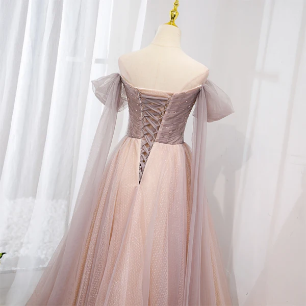 Mooie / Prachtige Oud Roze Rhinestone Pailletten Galajurken 2022 A lijn Uit De Schouder Korte Mouwen Ruglooze Strik Lange Gala Gelegenheid Jurken