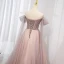Mooie / Prachtige Oud Roze Rhinestone Pailletten Galajurken 2022 A lijn Uit De Schouder Korte Mouwen Ruglooze Strik Lange Gala Gelegenheid Jurken