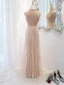 Sparkly Gold Beading Tassel Sequins Evening Dresses 2023 A-Line / Princess High Neck Sleeveless Backless Floor-Length / Long Evening Party Formal Dresses