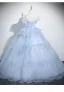 Bling Bling Sky Blue Glitter Sequins Prom Dresses 2025 Ball Gown Strapless Sleeveless Backless Floor-Length / Long Prom Formal Dresses