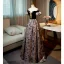 Chic / Beautiful Black Printing Prom Dresses 2022 A-Line / Princess Off-The-Shoulder Puffy Short Sleeve Backless Floor-Length / Long Formal Dresses