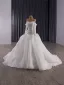 High-end Vintage / Retro White Pearl Lace Flower Wedding Dresses 2025 Ball Gown Off-The-Shoulder Long Sleeve Backless Court Train