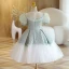 Chic / Belle Vert Cendré Courte Anniversaire Robe Ceremonie Fille 2022 Robe Boule Encolure Dégagée Gonflée Manches Courtes Robe Ceremonie Fille