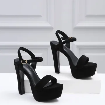 Sexy Noire Cocktail Sandales Femme 2022 Bride Cheville 13 Cm Talons Épais Peep Toes Bout Ouvert Sandales Talons Hauts