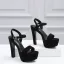 Sexy Noire Cocktail Sandales Femme 2022 Bride Cheville 13 cm Talons Épais Peep Toes / Bout Ouvert Sandales Talons Hauts