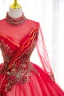 Élégant Rouge Perle Paillettes En Dentelle Fleur Robe De Bal 2022 Robe Boule Col Haut Manches Longues Dos Nu Longue Promo Robe De Ceremonie