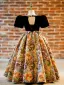 Vintage / Retro Black Pearl Rhinestone Printing Birthday Flower Girl Dresses 2024 Ball Gown Scoop Neck Short Sleeve Floor-Length / Long