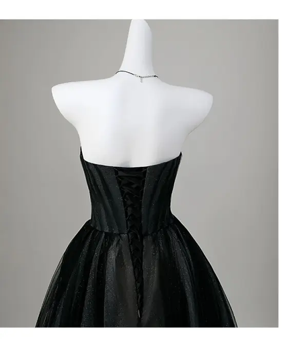 Fashion Black Bow Glitter Party Dresses 2026 Crossed Straps A-Line / Princess Strapless Sleeveless Backless Floor-Length / Long Cocktail Party Evening Party Formal Dresses