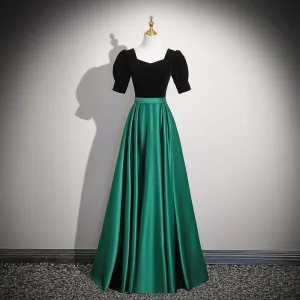 Élégant Vert Foncé Robe De Bal 2026 Princesse Encolure Carrée Manches Courtes Dos Nu Longue Robe De Ceremonie