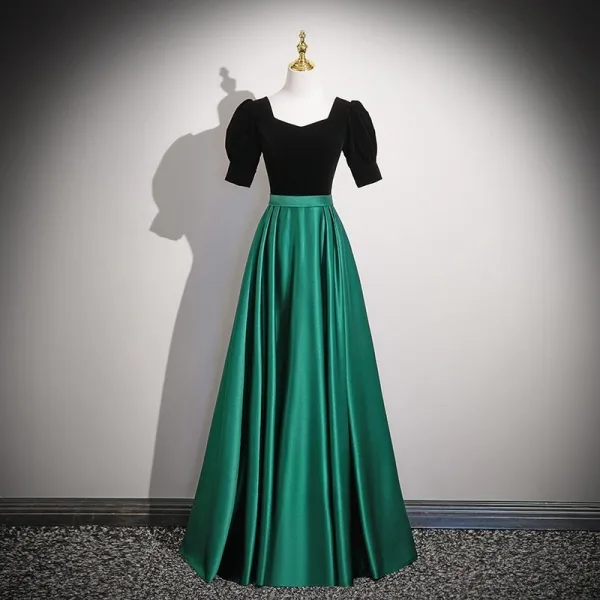 elegant dark green dress Gothic Emerald Green Off-Shoulder Ball Gown with Cinched Waist main image 1