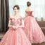 Chic / Beautiful Gold Prom Dresses 2020 Ball Gown Off-The-Shoulder Short Sleeve Appliques Lace Pearl Floor-Length / Long Ruffle Backless Formal Dresses