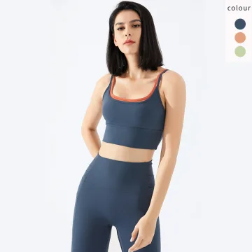 2 Pièces Bleu Marine Nylon Serré Leggings 2021 Moulante Camisole Débardeurs Ensemble De Yoga Sport
