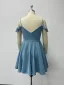 Chic / Belle Bleu Ciel Glitter Courte de retour Robe De Graduation 2024 Princesse Bretelles Spaghetti Sans Manches Dos Nu Robe De Ceremonie