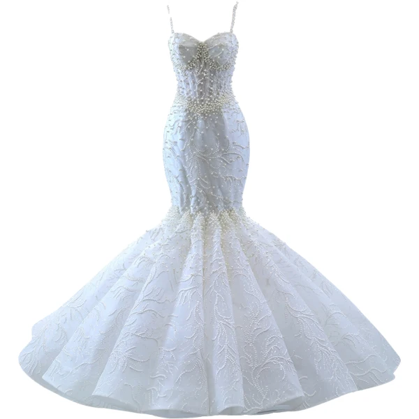 High-end White Handmade  Beading Pearl Wedding Dresses 2023 Ball Gown Spaghetti Straps Sleeveless Backless Floor-Length / Long Wedding