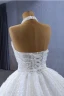 Luxury / Gorgeous White Handmade  Beading Pearl Sequins Wedding Dresses 2023 Ball Gown Halter Sleeveless Backless Floor-Length / Long Wedding