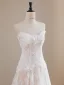Vintage / Retro White Pearl Lace Flower Wedding Dresses 2026 A-Line / Princess Strapless Sleeveless Backless Sweep Train