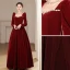 Elegant Burgundy Winter Suede Prom Dresses 2023 A-Line / Princess Square Neckline Rhinestone Long Sleeve Backless Bow Floor-Length / Long Prom Formal Dresses