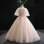 Chic / Beautiful Candy Pink Beading Sequins Prom Flower Girl Dresses 2022 Ball Gown Scoop Neck Puffy Short Sleeve Floor-Length / Long Flower Girl Dresses