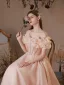 Lovely Blushing Pink Prom Dresses 2022 A-Line / Princess Ruffle Off-The-Shoulder Beading Short Sleeve Backless Floor-Length / Long Prom Formal Dresses