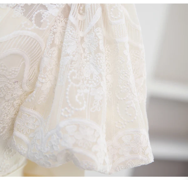 Modest / Simple Elegant Ivory Lace Flower Satin Wedding Dresses 2023 Ball Gown High Neck Short Sleeve Bow Sash Floor-Length / Long Wedding