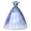 Elegant Pool Blue Beading Sequins Lace Flower Prom Dresses 2022 Ball Gown High Neck Puffy Short Sleeve Floor-Length / Long Formal Dresses