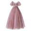 Chic / Beautiful Blushing Pink Beading Pearl Sequins Lace Flower Flower Girl Dresses 2022 A-Line / Princess Scoop Neck Appliques Short Sleeve Floor-Length / Long Prom Flower Girl Dresses