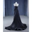 Haut de Gamme Noire Fait main Perlage Robe De Soirée 2023 Trompette / Sirène Bustier Sans Manches Dos Nu Train De Balayage Robe De Ceremonie