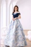 Elegant Ocean Blue Glitter Suede Prom Dresses 2022 Satin Ball Gown Off-The-Shoulder Short Sleeve Backless Floor-Length / Long Formal Dresses
