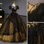 Vintage / Retro Black Beading Sequins Lace Flower Cascading Ruffles Prom Dresses 2023 Ball Gown Scoop Neck Puffy Short Sleeve Backless Floor-Length / Long Prom