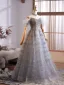 Bling Bling Grey Beading Rhinestone Sequins Prom Dresses 2025 Ball Gown Off-The-Shoulder Sleeveless Backless Floor-Length / Long Formal Dresses