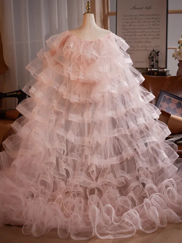 Fashion Blushing Pink Cascading Ruffles Prom Tulle shawl 2026