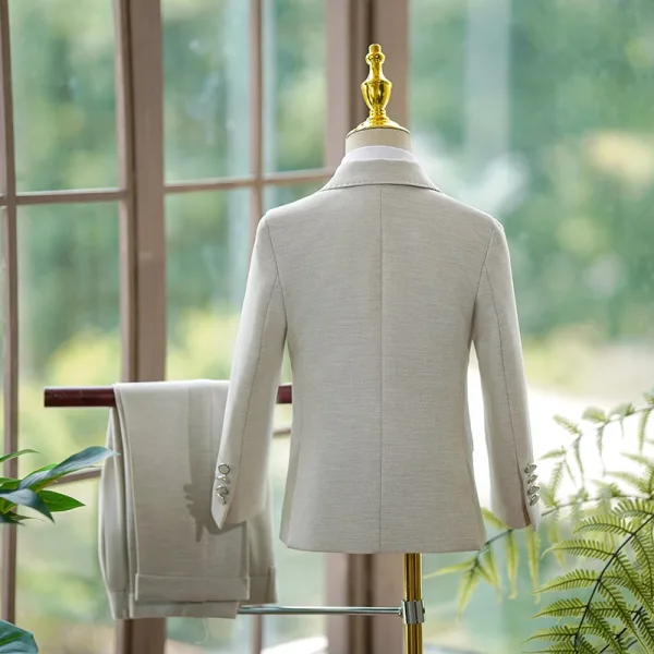 Grey White Long Sleeve Boys Wedding Suits 2025 Coat Pants Shirt Tie Wedding