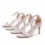Sexy White Pearl Ankle Strap Wedding Shoes 2024 8 cm Stiletto Heels Open / Peep Toe Wedding Sandals High Heels