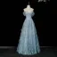 Sexy Fashion Sky Blue Beading Sequins Feather Evening Dresses  2026 A-Line / Princess Strapless Sleeveless Backless Floor-Length / Long Formal Dresses