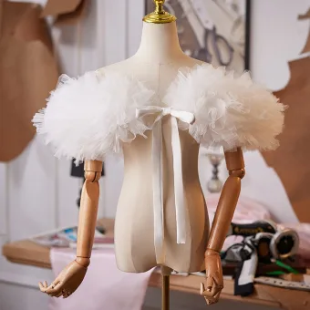 Modest Simple White Handmade Ruffle Evening Party Short Sleeve Shawl 2025