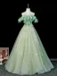 Fée Des Fleurs Vert Cendré Appliques Perlage En Dentelle Fleur Paillettes Robe De Bal 2026 Robe Boule De l'épaule Manches Courtes Dos Nu