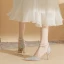 Charmant Silber Perle Knöchelriemen Glanz Abend Sandalen Damen 2023 8 cm Stilettos Spitzschuh Sandaletten Hochhackige