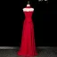 Chic / Beautiful Red Beading Appliques Evening Dresses 2026 A-Line / Princess Strapless Sleeveless Backless Floor-Length / Long Formal Dresses