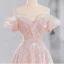 Glitzernden Pink Perlenstickerei Pailletten Ballkleider 2023 A Linie Off Shoulder Ärmellos Rückenfreies Sweep / Pinsel Zug Ball Festliche Kleider