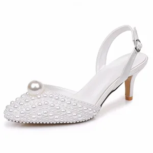 Élégant Blanche Perle Chaussure De Mariée 2026 6 Cm Talons Aiguilles À Bout Pointu Talons Hauts