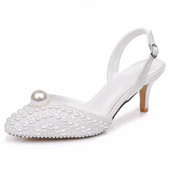 Elegant White Pearl Wedding Shoes 2026 6 Cm Stiletto Heels Pointed Toe High Heels