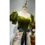 Elegant Clover Green Satin Printing Prom Dresses 2022 A-Line / Princess Square Neckline Puffy Short Sleeve Backless Pearl Sash Bow Floor-Length / Long Formal Dresses