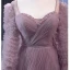 Haut de Gamme Rose Sombre Volants en Cascade Perlage Perle Faux Diamant Robe De Bal 2023 Princesse Encolure Carrée Manches Longues Dos Nu Train De Balayage Promo Robe De Ceremonie