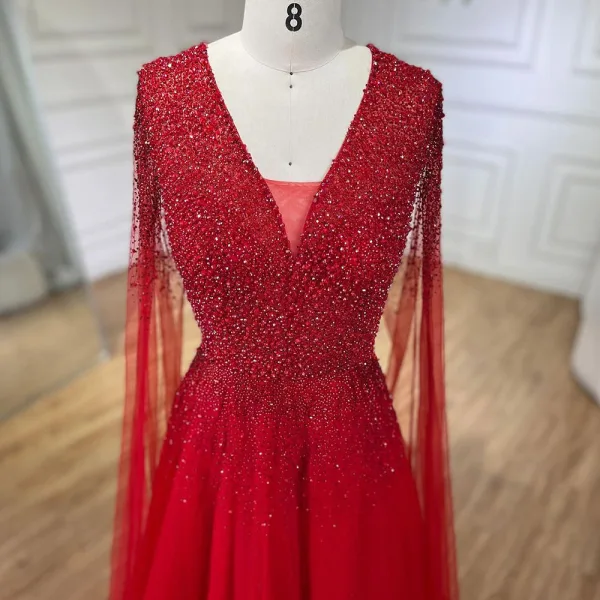 High-end Royal Blue Handmade  Beading Prom Dresses 2024 A-Line / Princess V-Neck Sleeveless Backless Floor-Length / Long Prom Formal Dresses