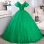 Vintage / Retro Green Beading Sequins Lace Flower Prom Dresses 2023 Ball Gown Scoop Neck Puffy Short Sleeve Backless Floor-Length / Long Prom Formal Dresses