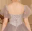 Charming Grey Beading Sequins Cascading Ruffles Prom Dresses 2024 Ball Gown Off-The-Shoulder Short Sleeve Backless Floor-Length / Long Prom Formal Dresses
